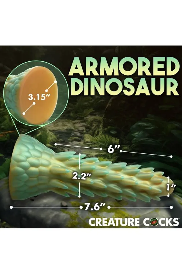 XR Brands XR Brands Creature Cocks Stegosaurus Spiky Reptile Silicone Dildo Green Dildos