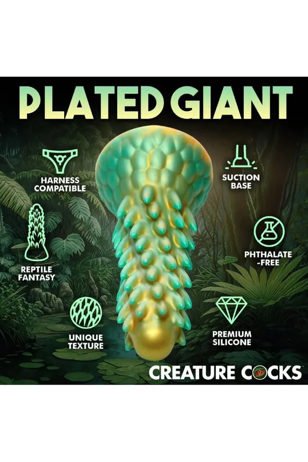 XR Brands XR Brands Creature Cocks Stegosaurus Spiky Reptile Silicone Dildo Green Dildos