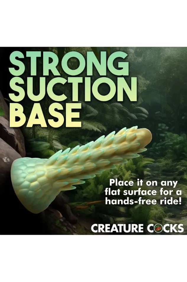 XR Brands XR Brands Creature Cocks Stegosaurus Spiky Reptile Silicone Dildo Green Dildos