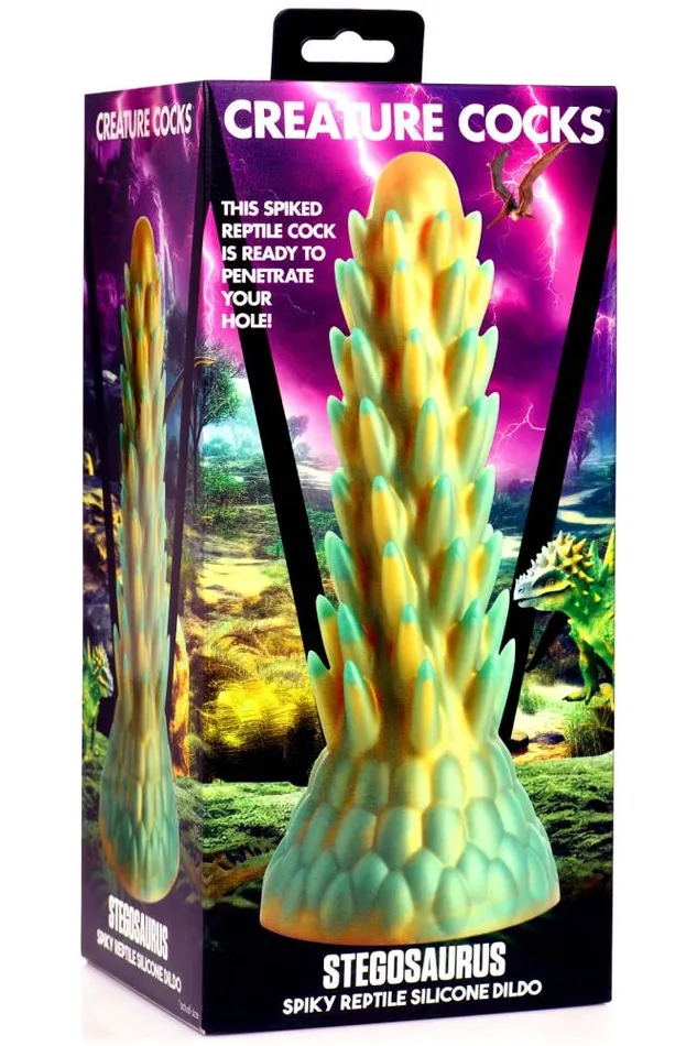 XR Brands XR Brands Creature Cocks Stegosaurus Spiky Reptile Silicone Dildo Green Dildos
