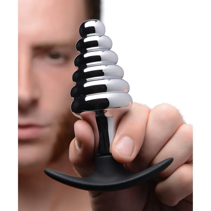 Master Series Male Sex Toys Dark Hive Metal and Silicone Ribbed Anal Plug