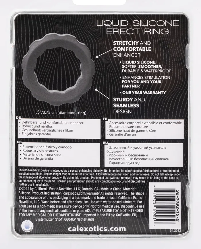Male Sex Toys Alpha Liquid Silicone Erect Ring Gray CalExotics